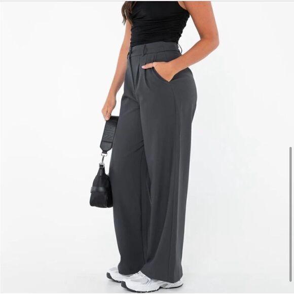 Princess Polly Archer Pants 30" Wide Leg Trouser Slate Gray - Picture 8 of 14